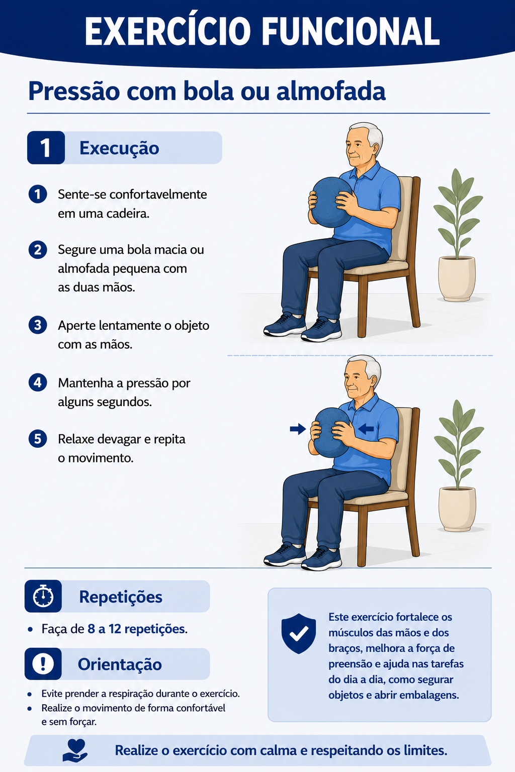 Página do guia: exercício de pressão com bola ou almofada